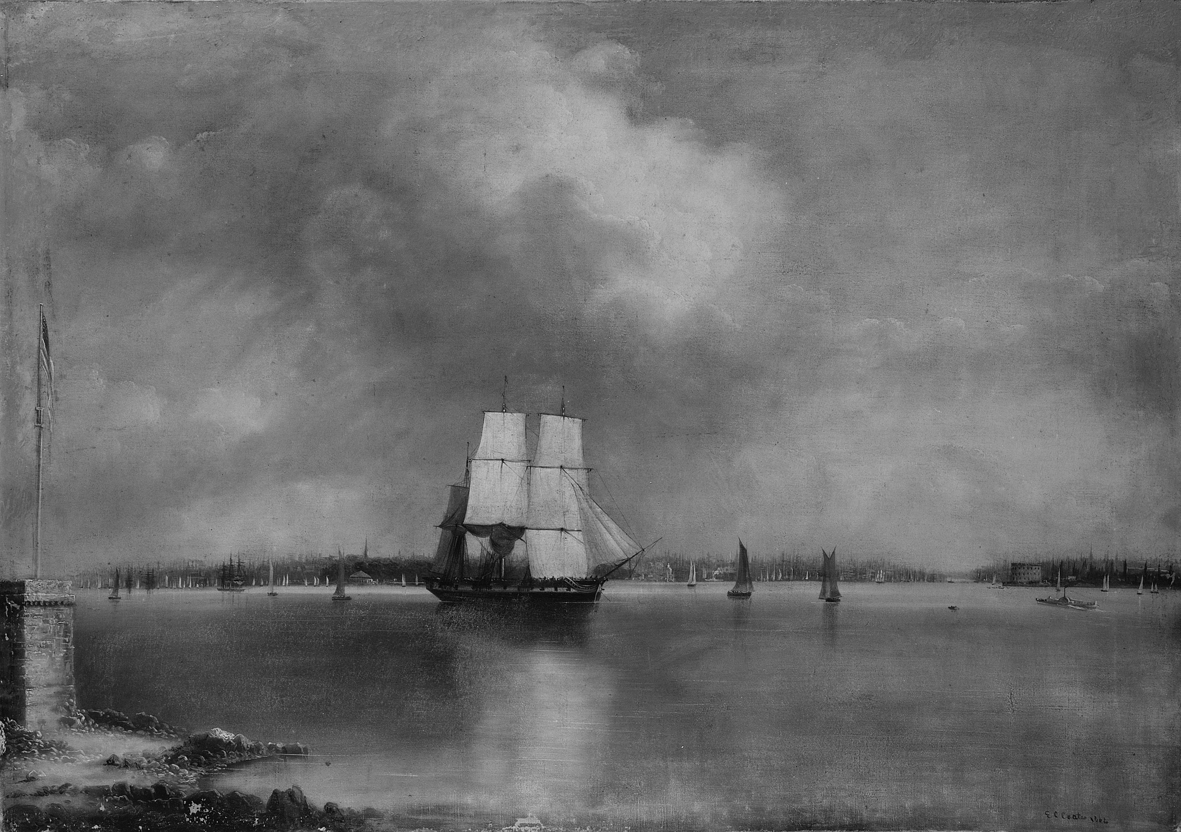 A3 Art Print titled Bay and Harbor of New York by Edmund Coates for room decor