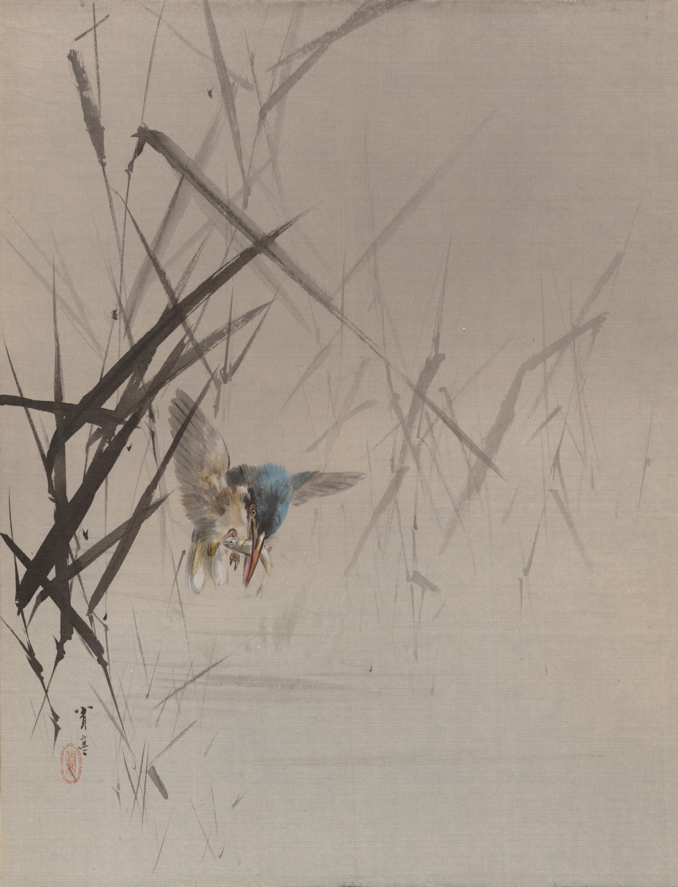A3 Art Print titled Bird Catching Fish Among Reeds by Watanabe Seitei for room decor