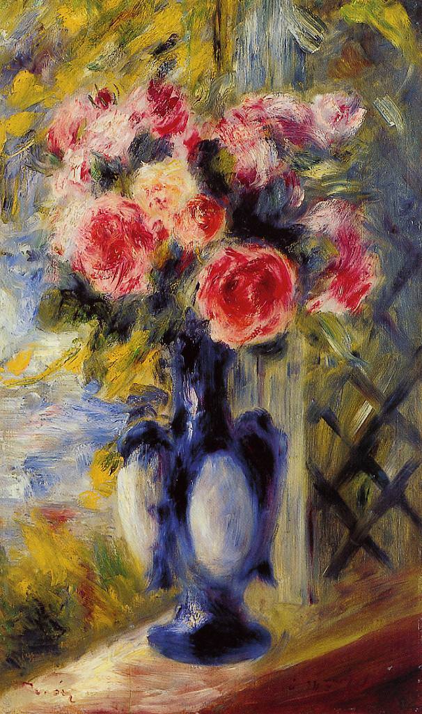 A3 Art Print titled Bouquet of Roses in a Blue Vase by Pierre-Auguste Renoir for room decor
