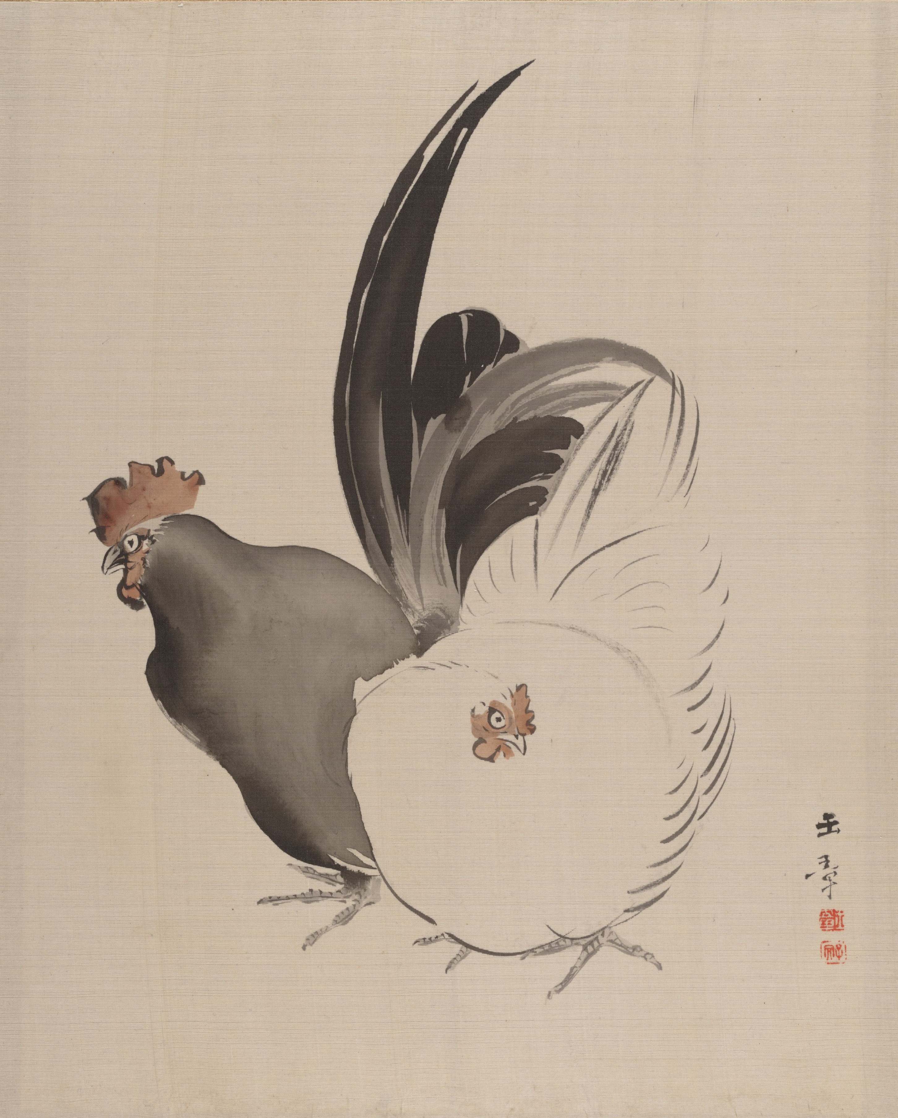 A3 Art Print titled Cock and Hen by Kawabata Gyokusho for room decor