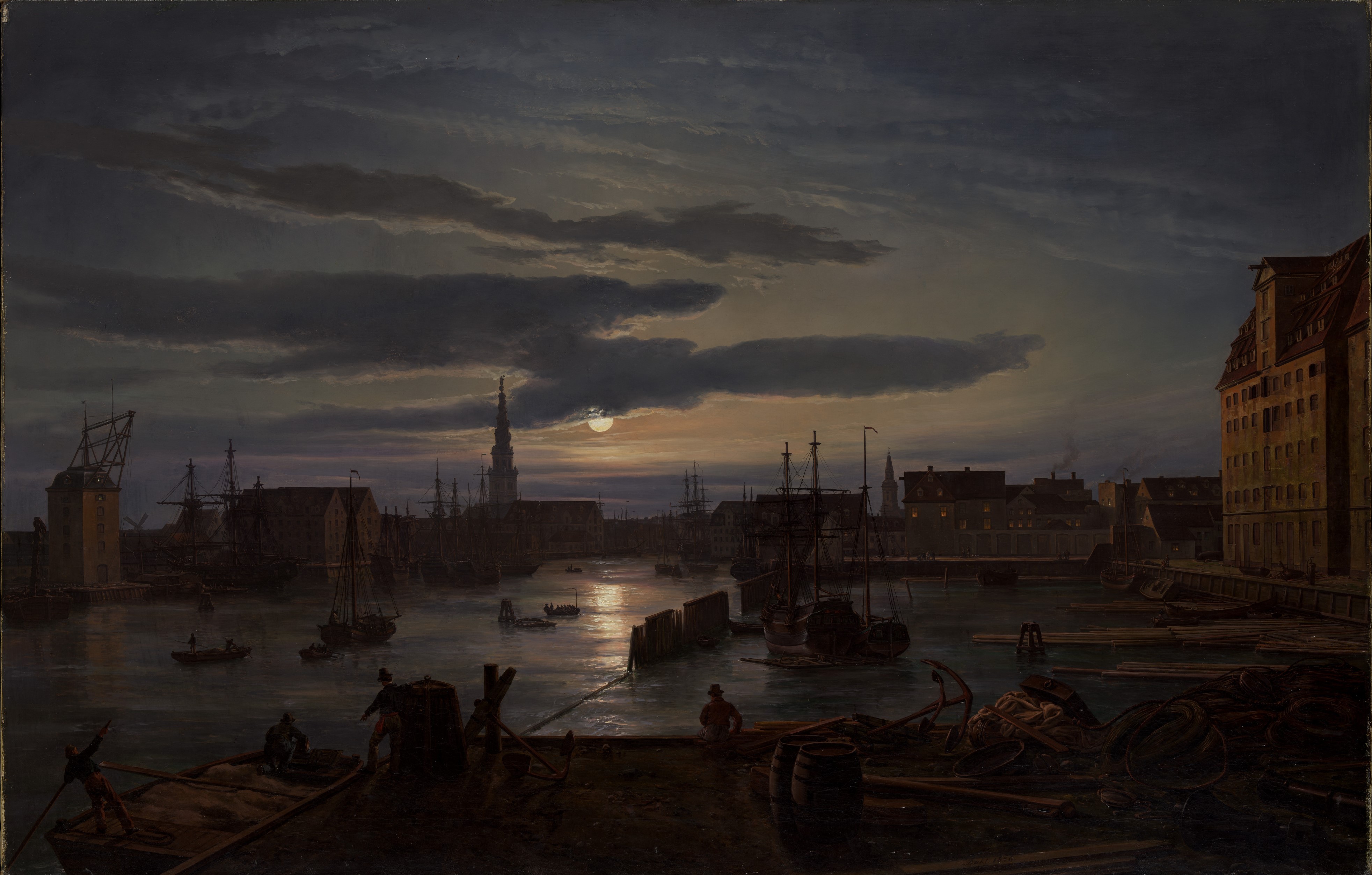 A3 Art Print titled Copenhagen Harbor by Moonlight by Johan Christian Dahl for room decor
