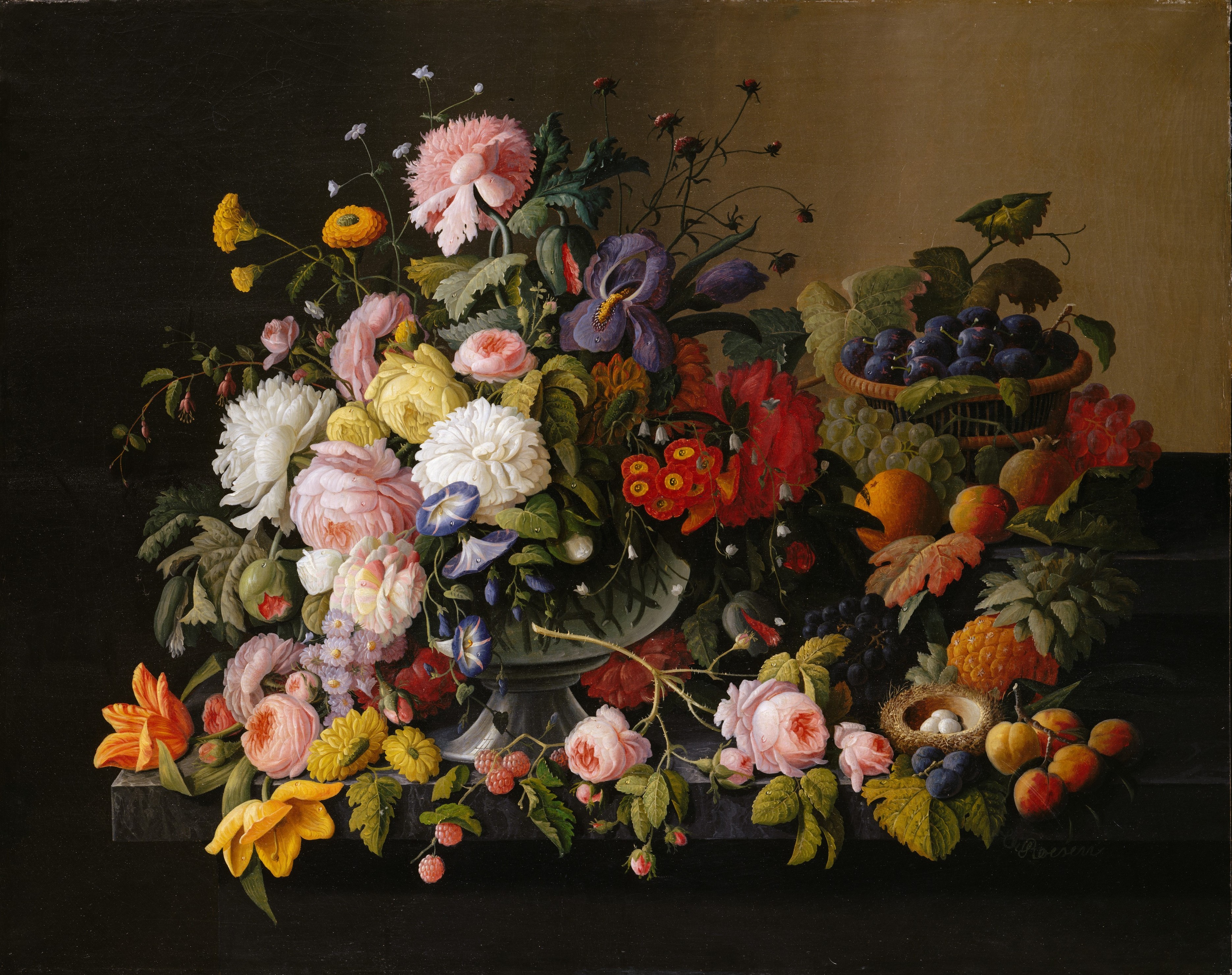 A3 Art Print titled Flowers and Fruit by Severin Roesen for room decor