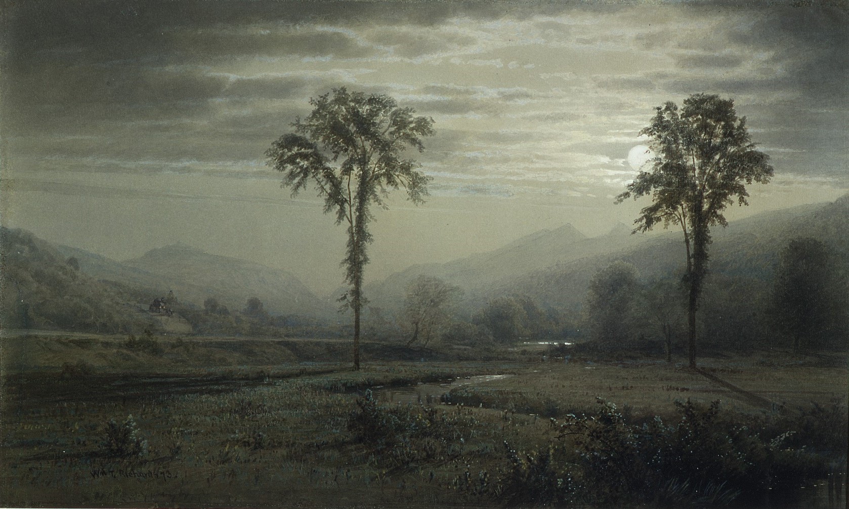 A3 Art Print titled Moonlight on Mount Lafayette by William Trost Richards for room decor
