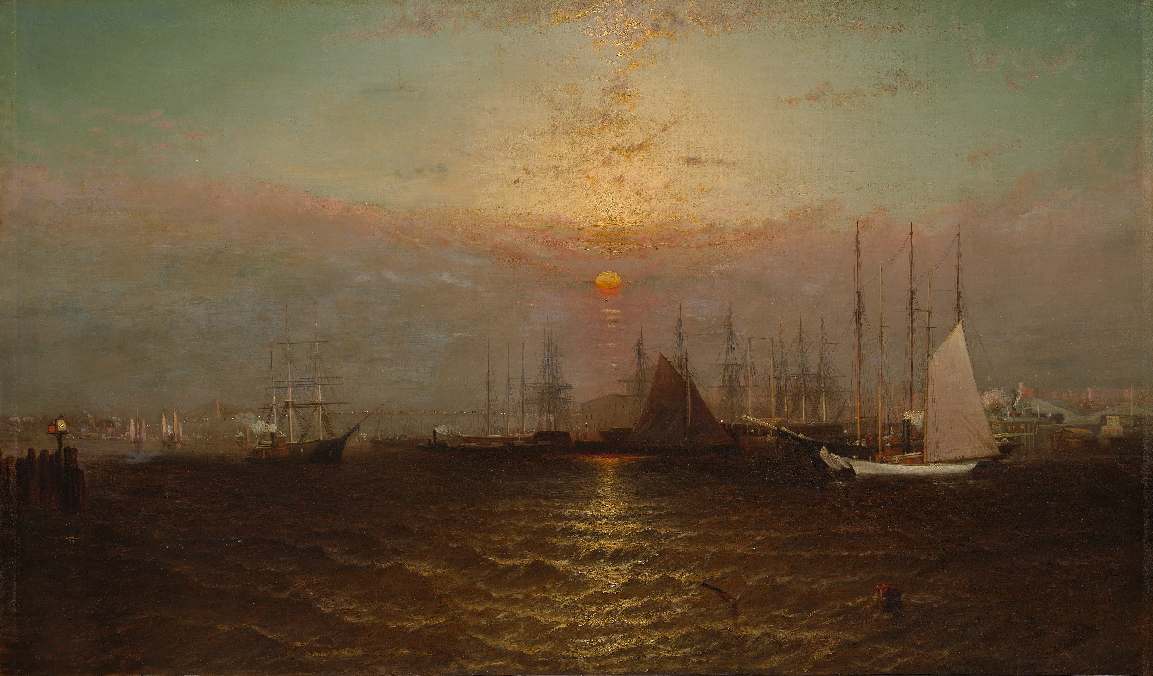 A3 Art Print titled New York Harbor with Brooklyn Bridge by George Baker for room decor