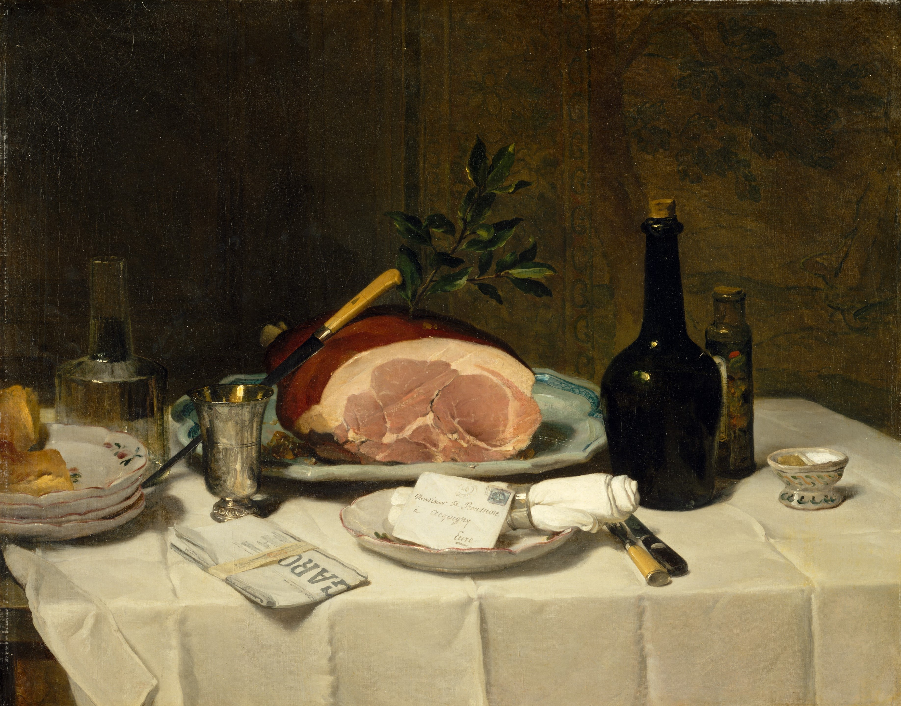 A3 Art Print titled Still Life with Ham by Philippe Rousseau for room decor