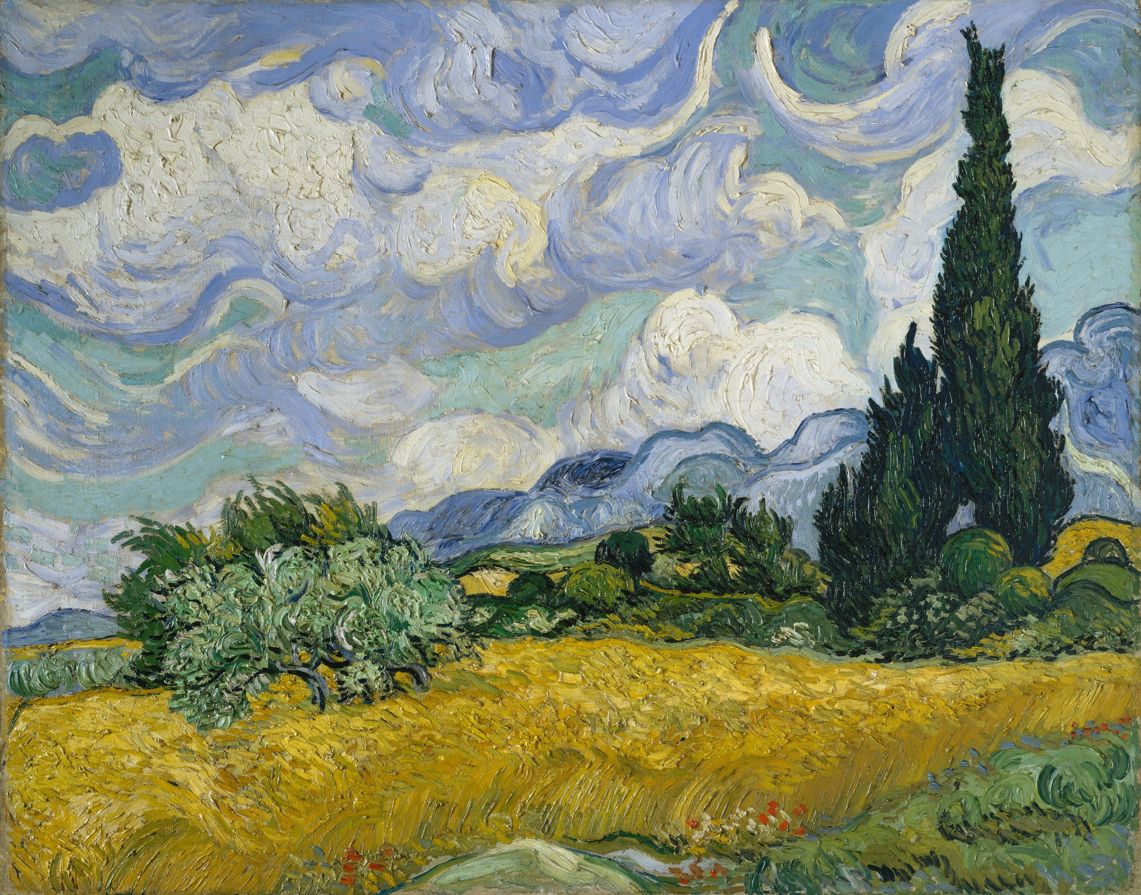 A3 Art Print titled Wheat Field with Cypresses by Vincent Van Gogh for room decor