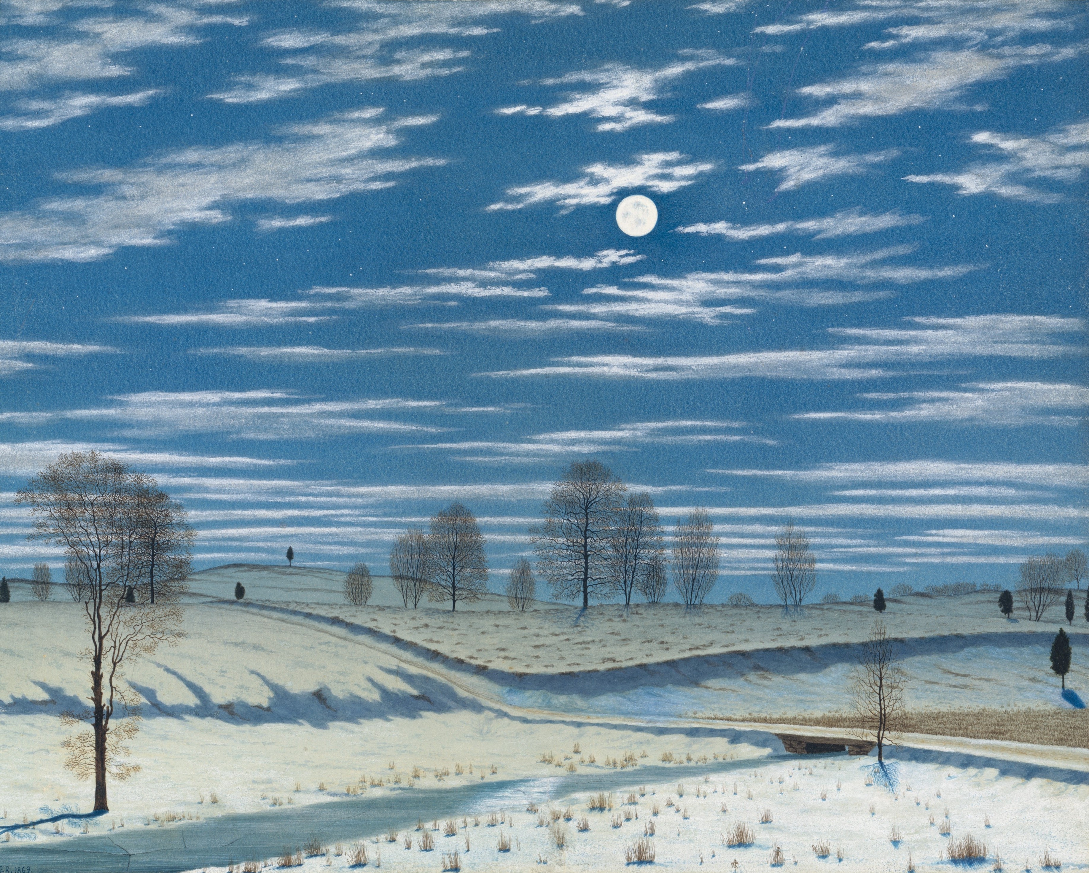 A3 Art Print titled Winter Scene in Moonlight by Henry Farrer for room decor