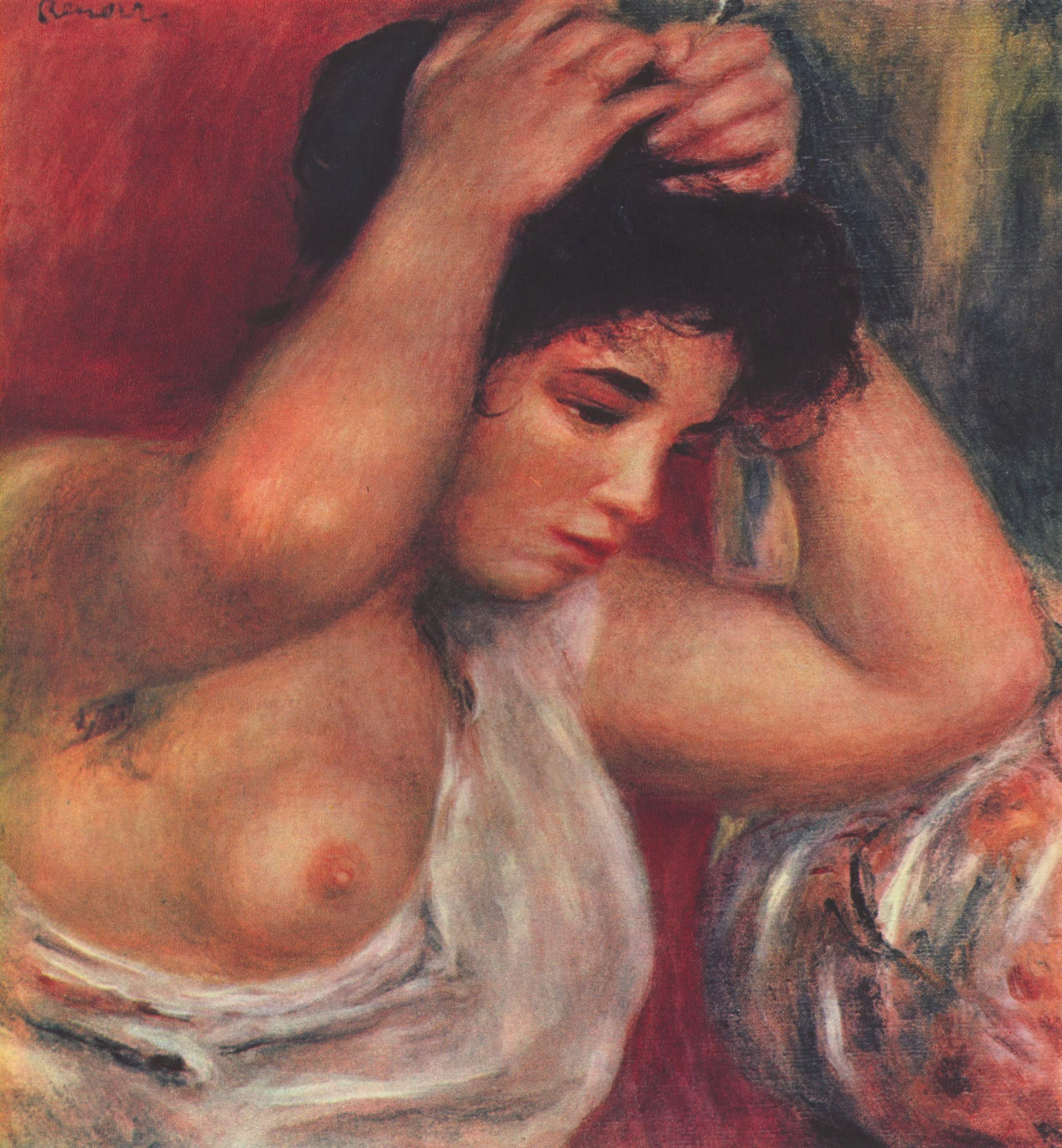 A3 Art Print titled Young woman making hairstyle by Pierre-Auguste Renoir for room decor