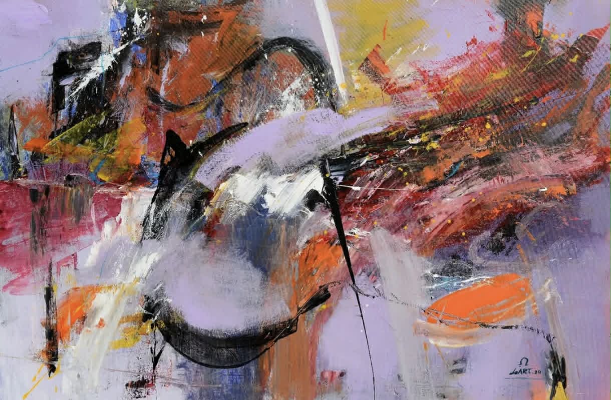 Original Painting titled Nevermore by L.H. with gray, orange, white tones for room decor