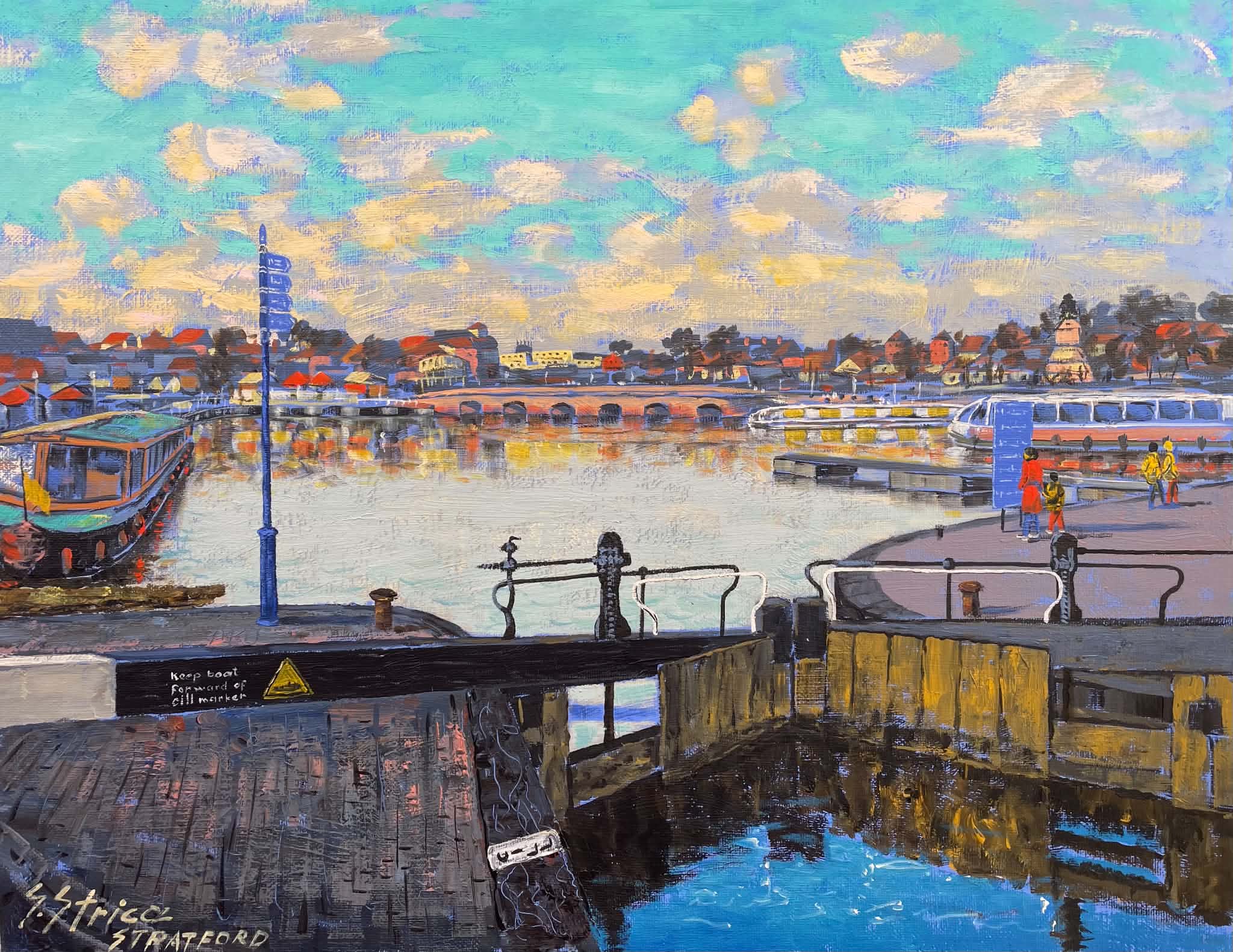 Original Painting titled Stratford by Skender Strica with gray, white, teal tones for room decor