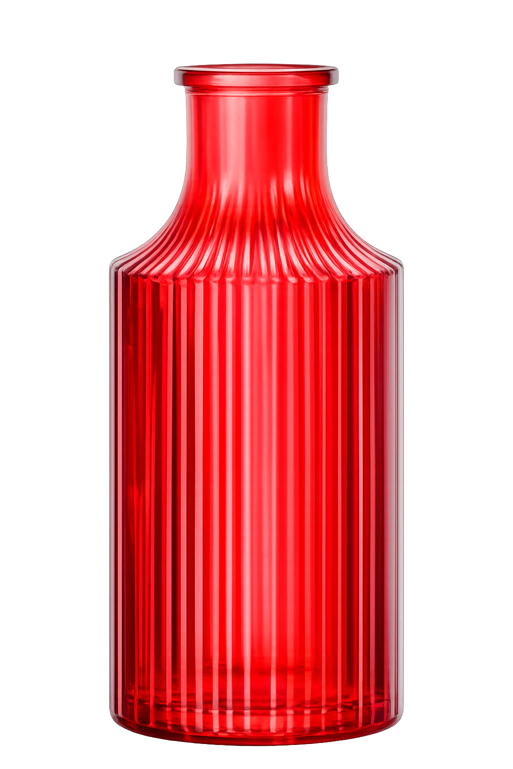 Decorative Object titled Vibrant Red Ribbed Glass Vase by Art For My Room with black, pink, gray tones for room decor