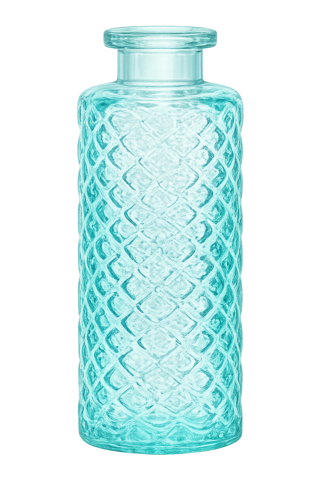Decorative Object titled Turquoise Diamond Textured Glass Vase by Art For My Room with gray, white, teal tones for room decor