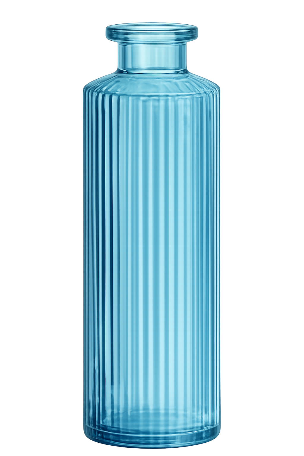 Decorative Object titled Ribbed Light Blue Glass Vase by Art For My Room with orange, blue, pink tones for room decor