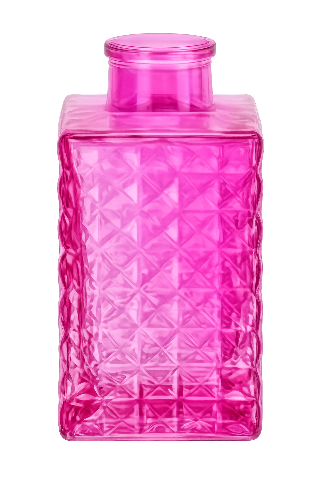 Decorative Object titled Vibrant Pink Diamond Textured Glass Vase by Art For My Room with purple, black, pink tones for room decor