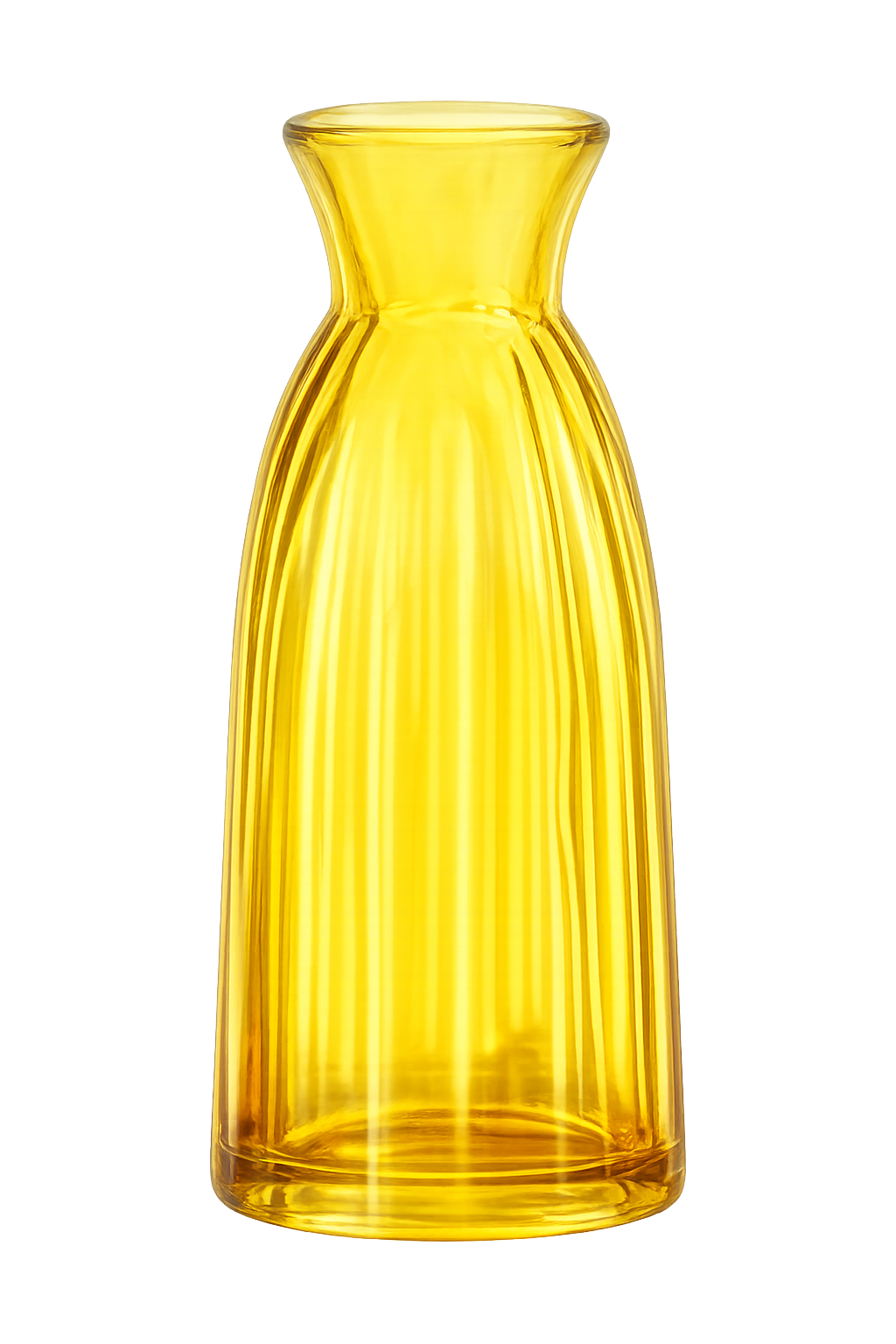 Decorative Object titled Vibrant Ribbed Yellow Glass Vase by Art For My Room with yellow, orange, black tones for room decor