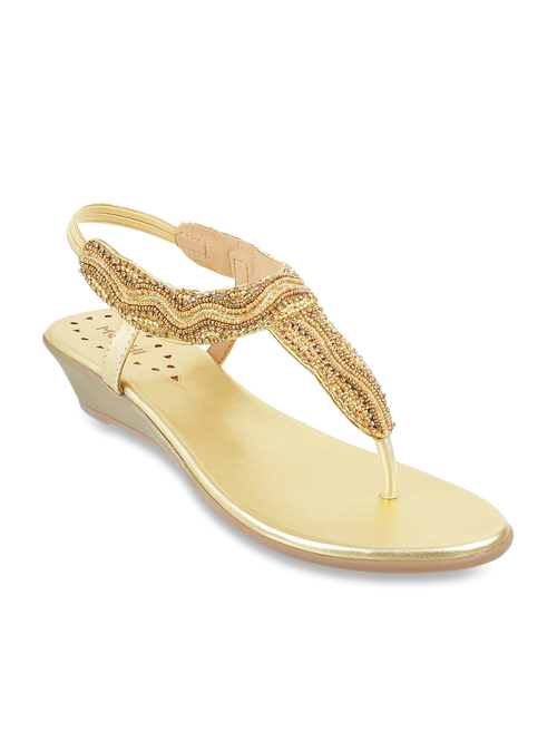 Mochi Golden T-Strap Wedges Price in India