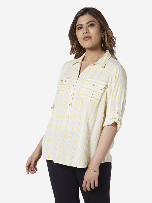 Gia Curve by Westside White Striped Nora Casual Shirt Price in India