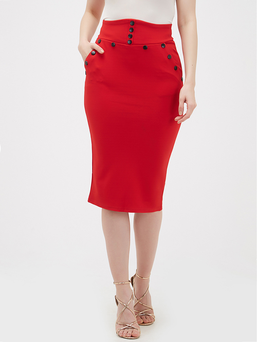 Bebe Red Knee Length Skirt Price in India