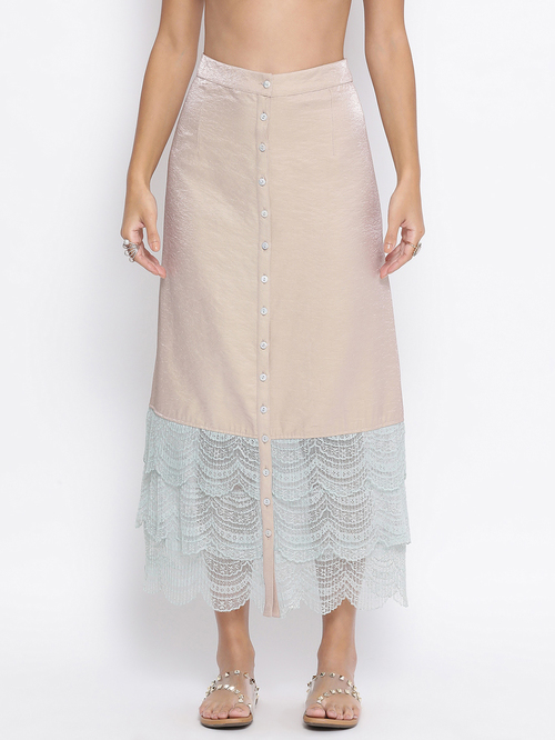 Lela Beige Scallop Lace At Hem Skirt Price in India