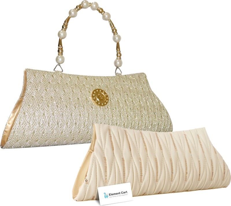 Party, Formal, Casual White, Gold  Clutch Price in India