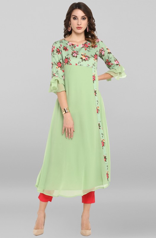 Women Floral Print Poly Crepe A-line Kurta Price in India