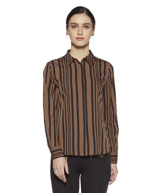 Wardrobe by Westside Tan Stripe Print Agnus Shirt Price in India