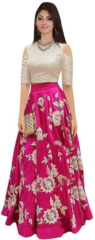 Embroidered Semi Stitched Lehenga & Crop Top Price in India