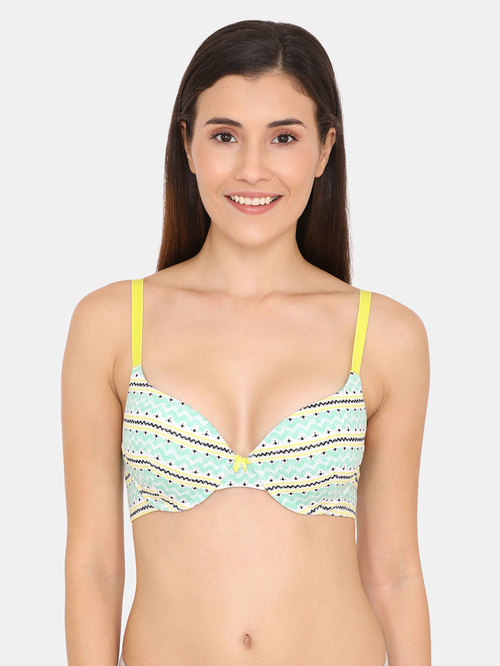 Zivame Blue & White Under Wired Padded Push Up Bra Price in India