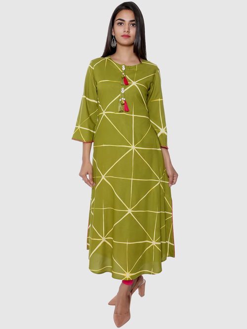 Suti Green Printed A Line Kurti Price in India