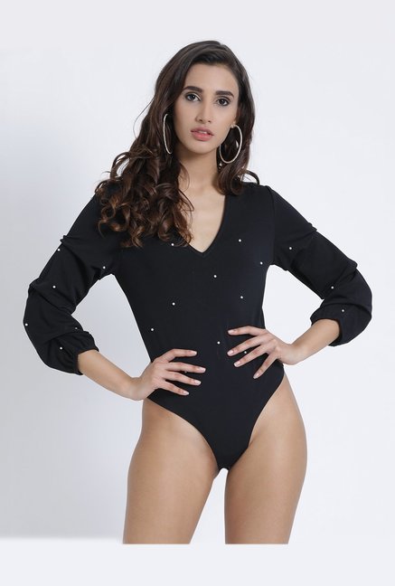 Kazo Black Embellished Bodysuit Price in India