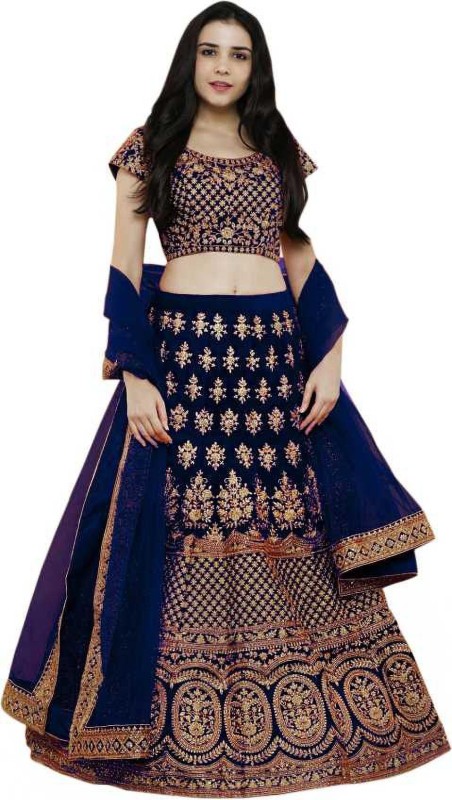 Embroidered Semi Stitched Lehenga, Choli and Dupatta Set Price in India