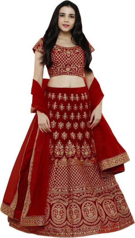 Embroidered Semi Stitched Lehenga, Choli and Dupatta Set Price in India