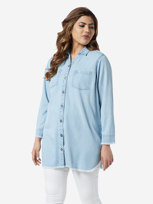 Sassy Soda Curve by Westside Light Blue Fray Casual Shirt Price in India