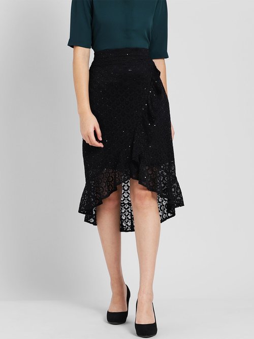 Zink London Black Embellished Above Knee Skirt Price in India