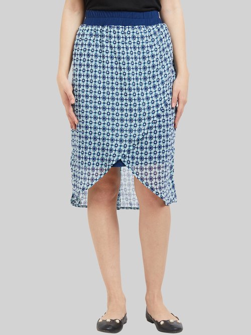 109 F Blue & White Printed Wrap Skirt Price in India