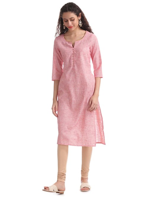 Karigari Baby Pink Cotton Straight Kurta Price in India