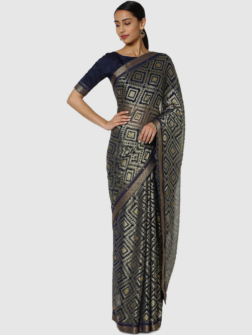 Soch Navy Woven Sarees With Blouse Price in India