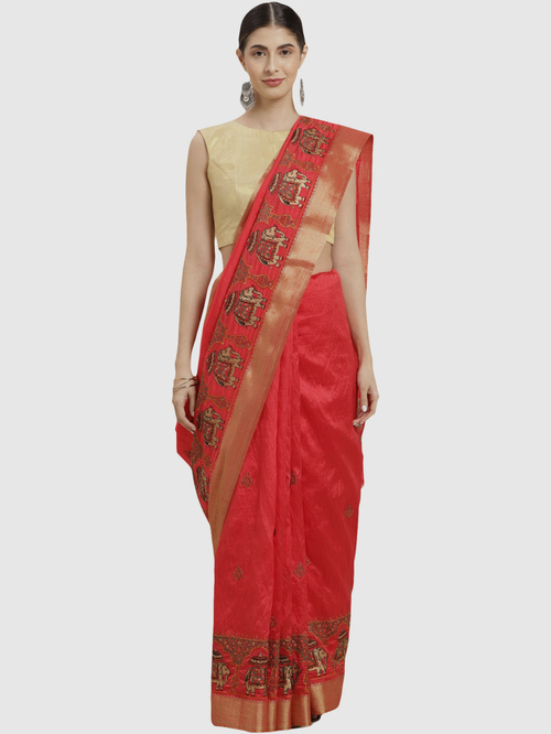Soch Red Embroidered Sarees With Blouse Price in India