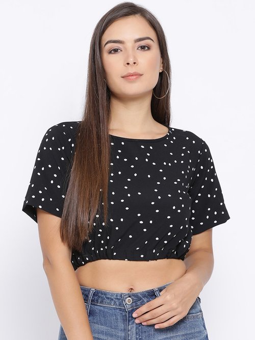 MEEE Black Printed Crop Top Price in India