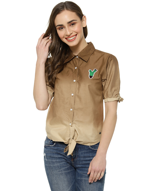 Campus Sutra Brown Cotton Shirt Price in India