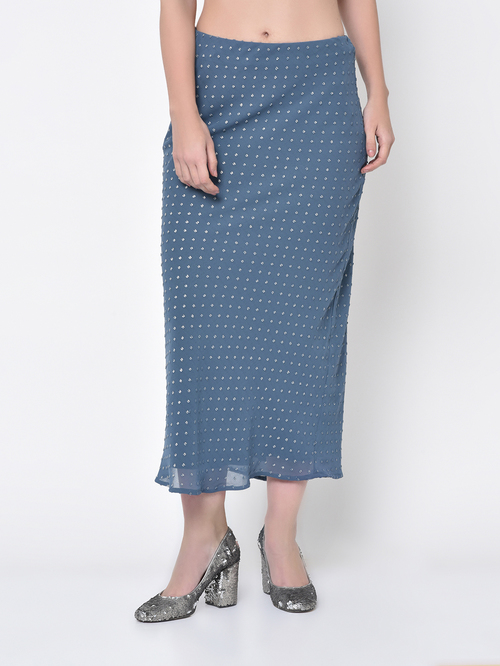 Lela Silver Dot Stone Blue Bias Skirt Price in India