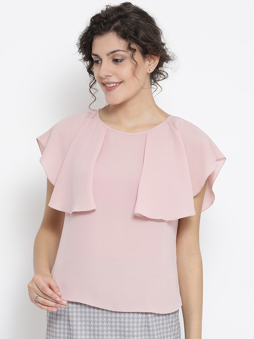 Office & You Pink Georgette Top With Drape Shoulder Price in India