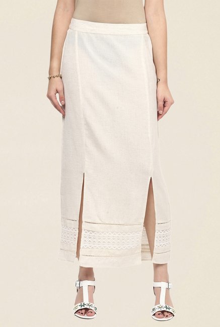 Fusion Beats Cream Textured Skirt Price in India