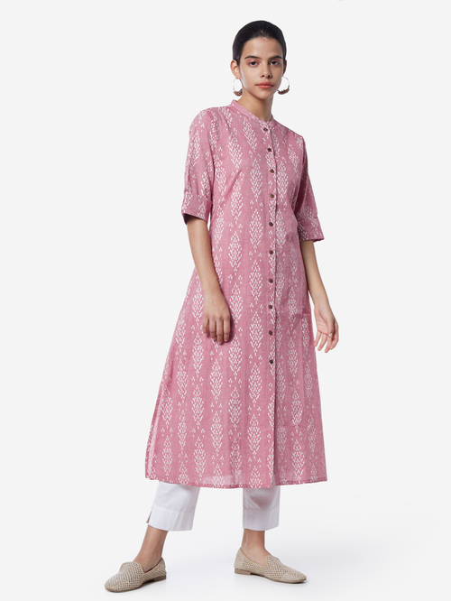 Utsa by Westside Dull Pink A-Line Ikat Design Kurta Price in India