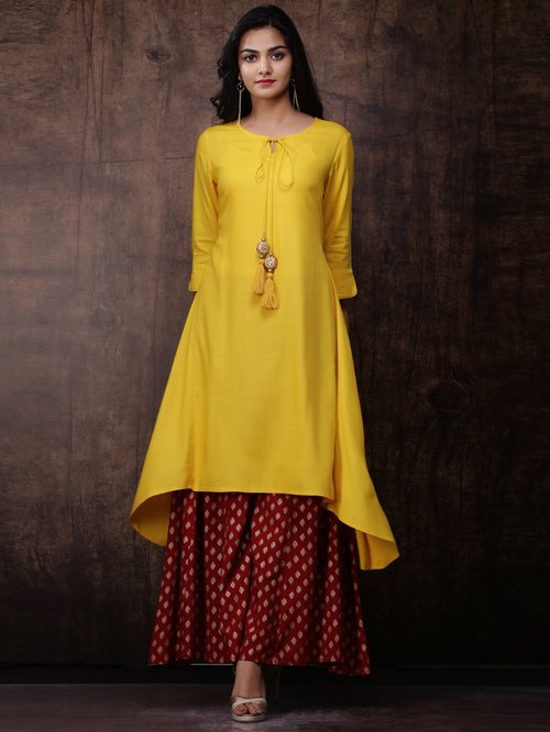 Juniper Mustard High Low Kurti Price in India