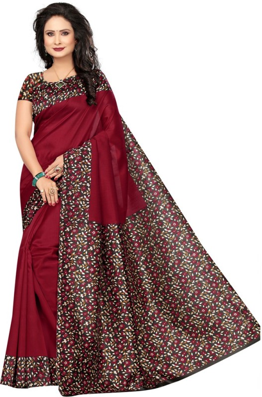 Printed Kalamkari Poly Silk Saree Price in India