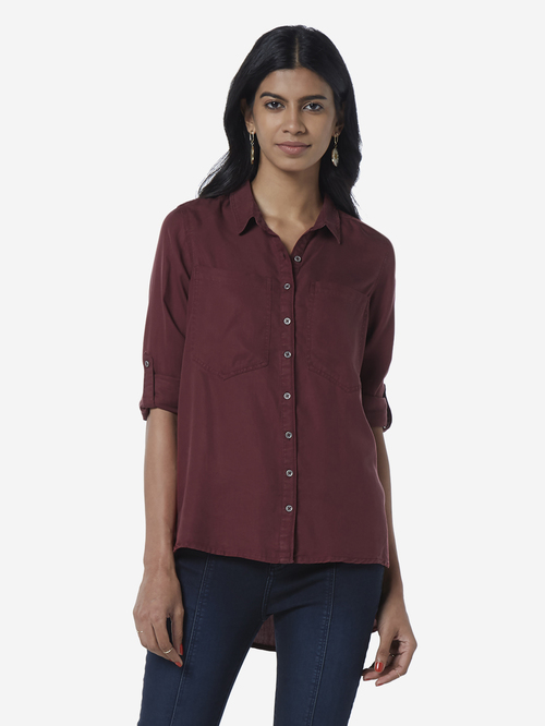 LOV by Westside Burgundy High-Low Una Shirt Price in India