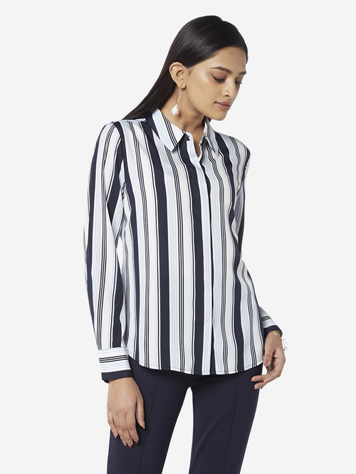 Wardrobe by Westside White Stripe Patterned Agnus Shirt Price in India