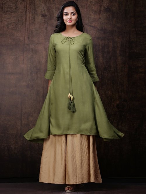 Juniper Olive Green High Low Kurti Price in India