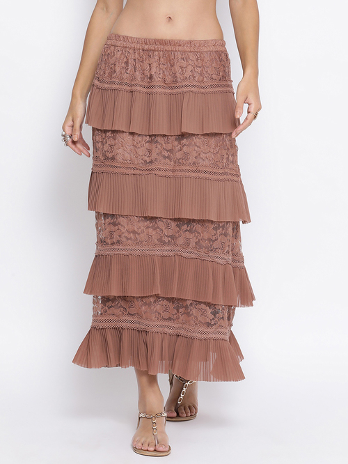 Lela Brown Net Frill With Lace Skirt Price in India